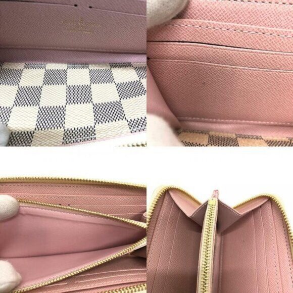 🌷 Louis Vuitton Damier Azur Studded Clemence Zippy Wallet Rose Ballerine Pink - Picture 6 of 12